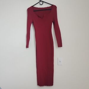 SHEIN Red Long Sleeve Cozy Sweater Dress